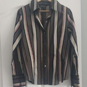 Kenneth Cole Womens Multicolor Striped Button-Down Shirt
